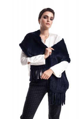 Knitted mink shawl in blue