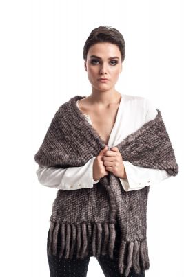 Knitted mink shawl in grey