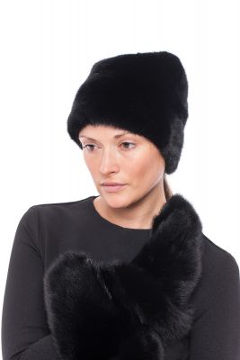 Mittens of mink fur on both sides in black color
