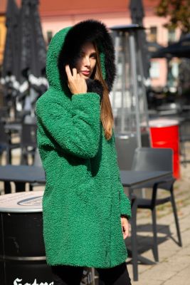 Teddy coat with a hoodie in green