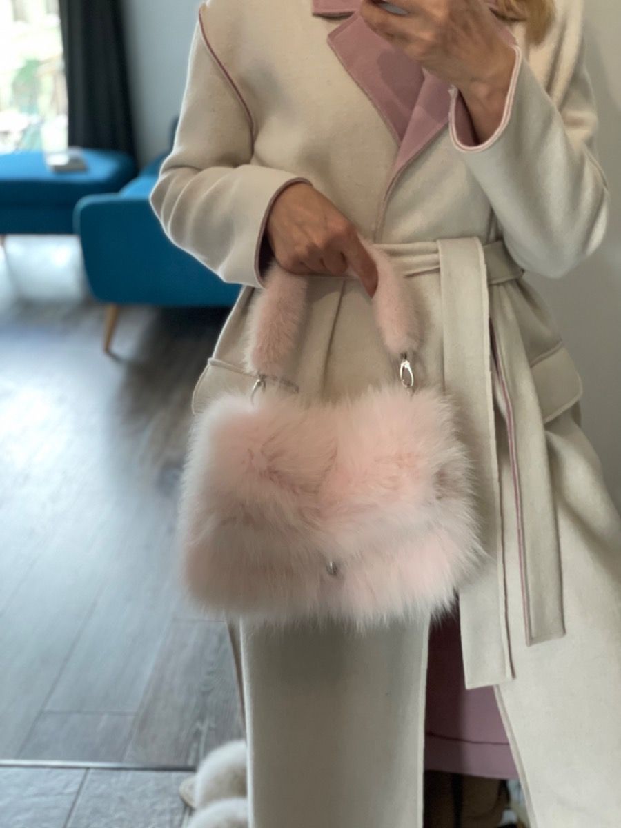 Fox fur bag with mink fur bag handle (pink) | Beautyfur.com