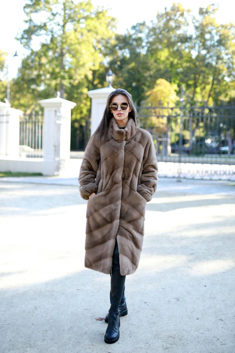 Grey fur coat in real fur for women