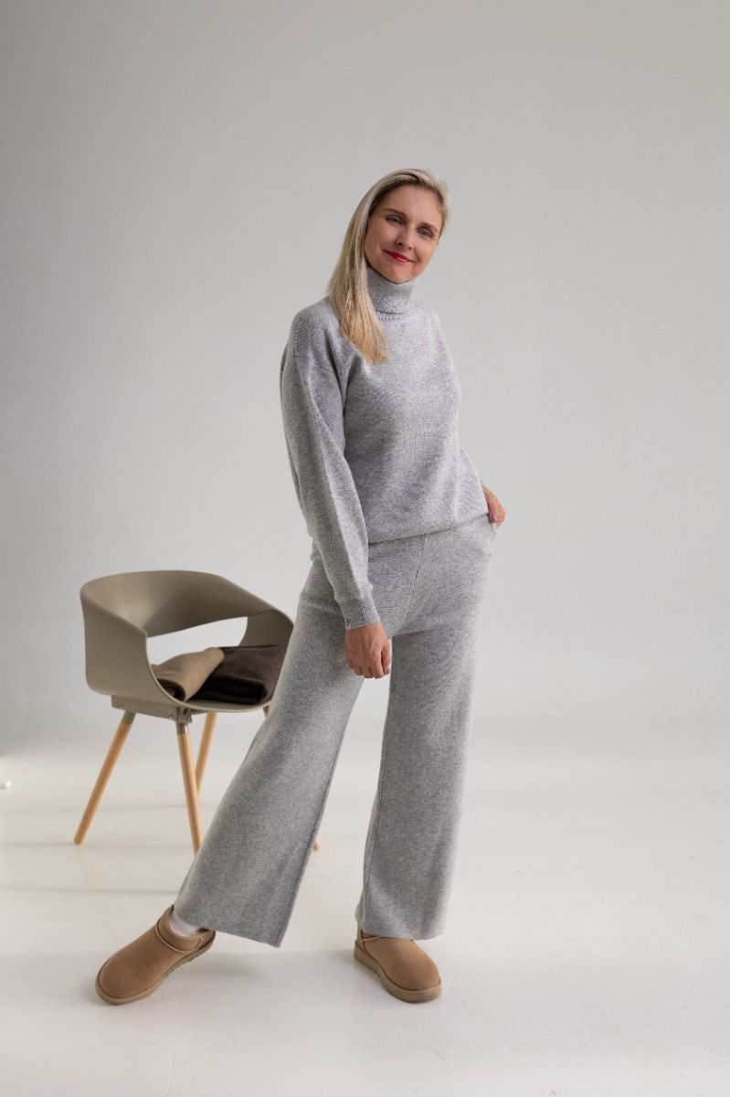 Gini London Grey Fine Knit Trousers | New Look