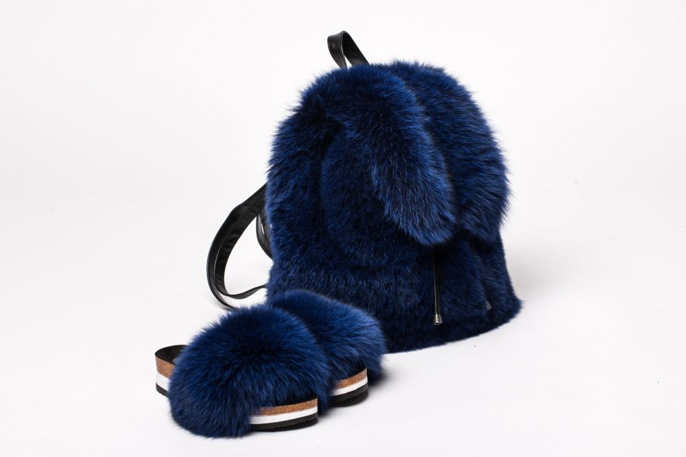 Jeg vasker mit tøj diktator forbundet Set of fox fur backpack and fox fur slippers (blue) | Beautyfur.com