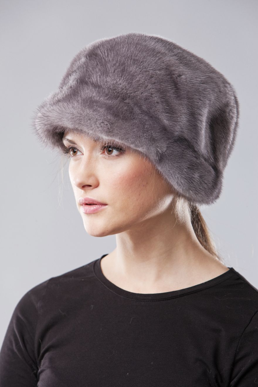Blue Iris Mink Fur Beret Hat Cap in High-Quality Natural Fur For Men /& Women