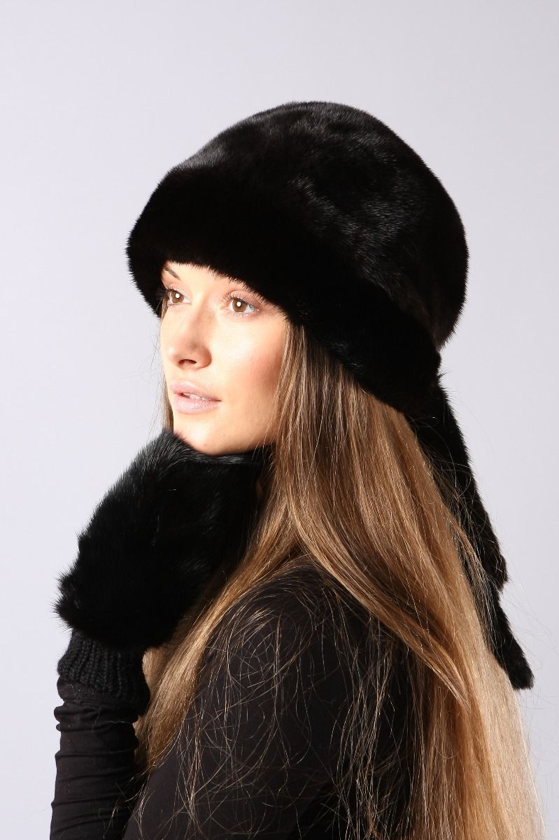 Mink fur hat “Shawl” Black. | Beautyfur.com