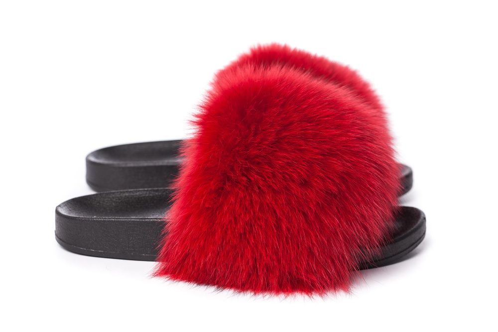 red furry slippers