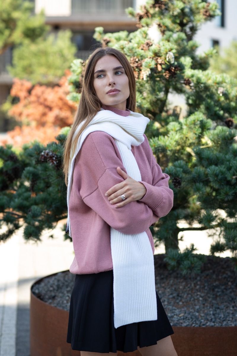 Set of Teddy coat in pink and merino wool scarf in grey