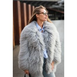 Stylish Mongolian lamb fur coat in grey | Beautyfur.com