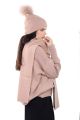100% merino wool hat with flap and fur pompom (beige)