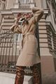 Wool and cashmere coat beige with beige mink sleeves
