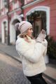 Set of knitted cashmere and wool hat and wool gloves with mink fur (beige)