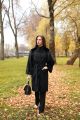 Wool and cashmere coat black with mink sleeves (black)