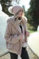 Knitted beige cashmere and wool hat with pompom beige