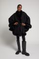 Wool and cashmere black poncho with black fox fur decor