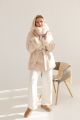 Wool and cashmere short coat with fox fur in beige