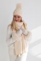 Set of wool and cashmere hat, scarf and gloves in light beige