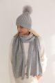 Knitted wool and cashmere hat with pompom in grey