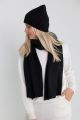 Set of cashmere and wool hat without pompoms and scarf in black