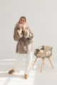 Wool and cashmere short coat with fox fur in cappucino colour 