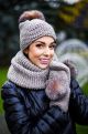 Knitted wool hat, snood and gloves set in light beige