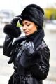 Mink fur hat, cashmere scarf and leather gloves set in black