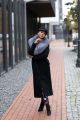 Wool and cashmere winter coat in black with blue silver fox fur collar