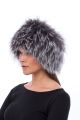 Knitted fox fur headband in blue silver