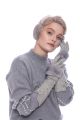 Set of mink fur earmuffs and wool mittens with mink fur decor in grey