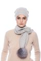 Cashmere and wool scarf grey with pompoms blue silver fox 