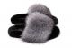 Slippers with mink and fox fur in black / silver blue