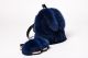 Set of fox fur backpack and fox fur slippers in blue