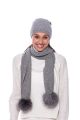 Cashmere and wool scarf dark grey with pompoms blue silver fox