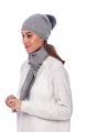 Knitted grey cashmere and wool hat with pompom blue silver