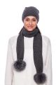 Cashmere and wool scarf darkest grey   with pompoms blue silver fox