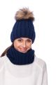Set of wool snood and hat with pompom (blue)