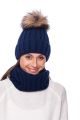 Knitted blue wool hat with pompom