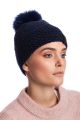 Knitted blue wool hat with pompom blue