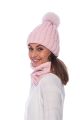 Set of wool snood and hat with pompom (pink)