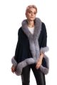 Cashmere scarf blue with blue silver fox fur