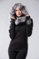 Wool snood / hood black blue silver fur