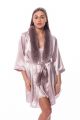 Satin robe with fox fur decor in pink