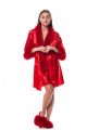 Satin robe and slippers with fox fur decor in red