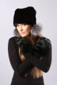 Mink fur hat “Kitty” with pompoms fox blue silver
