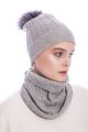 Cashmere hat grey with pompom blue silver (smaller size)