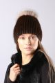 Knitted hat Sport with mink/fox (brown/golden blue frost)