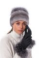 Wool gloves dark grey with blue silver fox fur