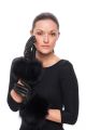 Leather gloves with fox fur black