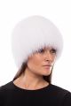 Knitted fox fur hat in white
