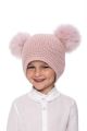 Baby size knitted pink wool hat with pompoms pink